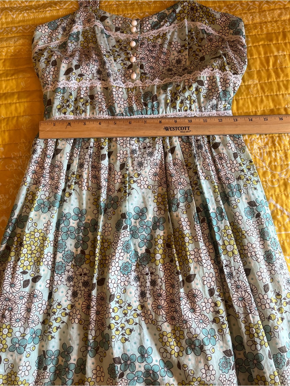 Floral Vintage Spaghetti-Strap Sundress in Aqua and Yellow - Picture 6 of 12